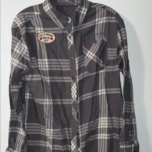 Harley-Davidson Women's Black and Gray Plaid Button-Down Shirt, L, like new
